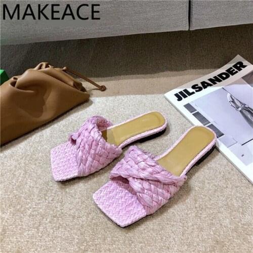 Summer cross braided Flat slippers women nude pink Fold women brand shoes slip on mules casual flat Party shoes woman slippers