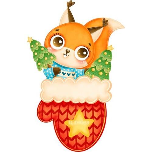 Cute Fox Dies With Chriatmas Tree Scrapbooking Stencil DIY Birth Card Making Ablum Decro Embossing Metal Cut Dies