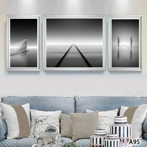 Modern Abstract Oil Painting Print on Canvas 3pcs White and Black Landscape Canvas Art Printing Wall Art Picture for Home Decor