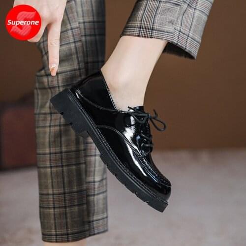 Superone 2021 British Style Small Leather Shoes Thick Soled All-match Patent Leather Womens Single Shoes Soft Soled Loafers