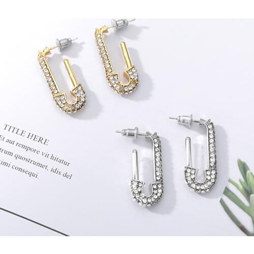 Unique Paperclip Safety Earrings Women Pin Star Full Micro Pave CZ Sparking Bling European Unique New Earring Jewelry Gift