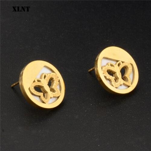 XLNT New Womens Earrings Fashion Gold Color Shell Butterfly Stud Earrings Animal Sweet Stud Earrings Girls Jewelry