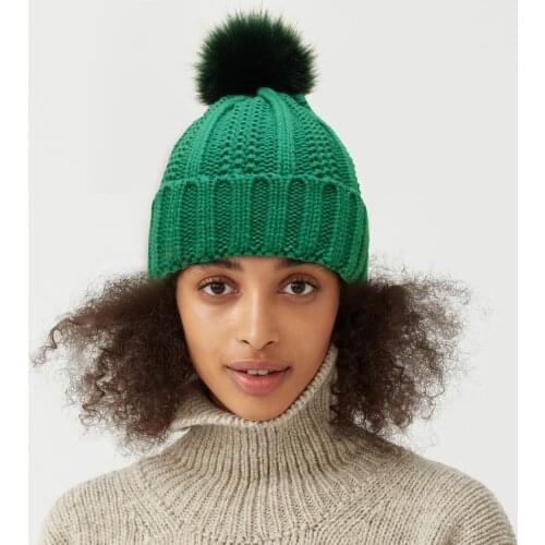 Hat For Women Winter Hat Knitted Rabbit Fur Skullies Hat Pompom Warm Bonnet Cap Female Hats For Women Hat