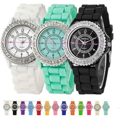 Gnova Platinum Silver Crystal Woman Geneva Watch silicone wristwatch rhinestone women watches casual montre hours A286