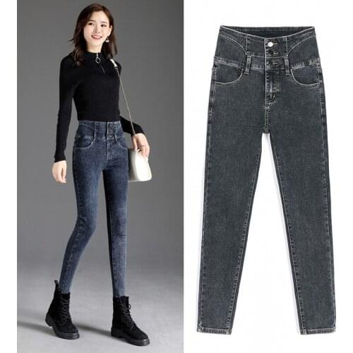 Womens skinny jeans, high-end stretch felt, warm denim, pencil pants, mother jeans, new winter womens thick plus velvet