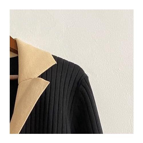 2020 Autumn and Winter New Suit Neckline Pure Color Knitted Top Women Cardigan