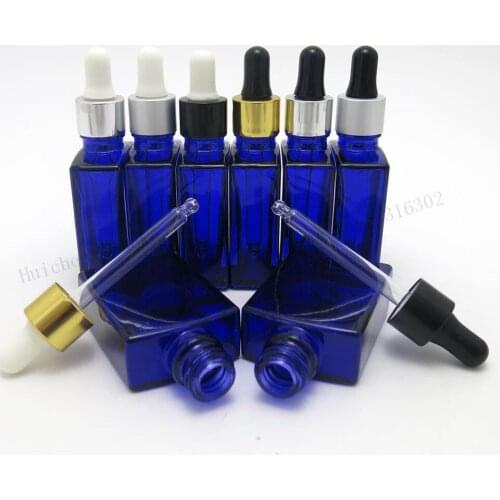 12 x 30ml Portable Blue Square Glass Eye Dropper Bottles Aromatherapy Container 1oz Empty Glass E Liquid Dropper Vials