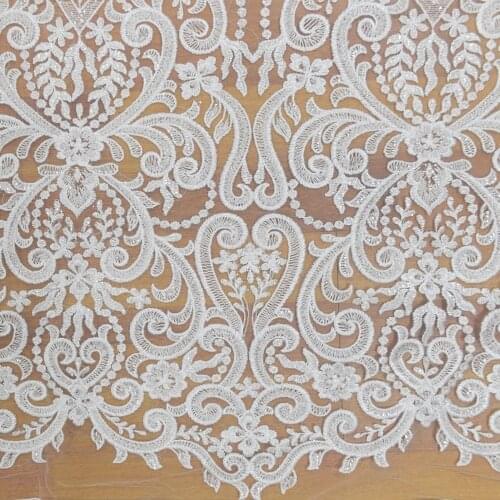 2021 Fancy Snow White Bridal Lace Beaded Embroidery Fabric Dubai For Wedding Dress HY1332