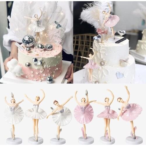 3Pcs/Set Ballet Dancing Girls Ornaments Cake Topper Birthday Party Decoration Elegant Ornaments with Base Cake Decor