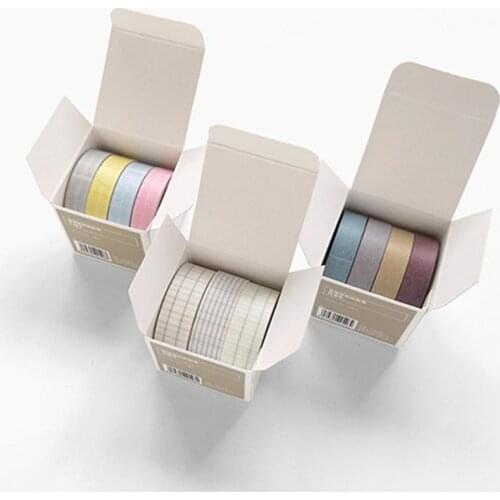 4Rolls/Box Basic Grid Journal Masking Tape DIY Washi Paper Scrapbooking Diary Letter Notebook Tape Sticker