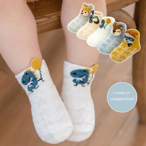 5 Pairs Baby Socks For 0-3years Newborn Kids Toddler Spring And Summer New Style Thin Mesh Socks Soft Cotton Breathable