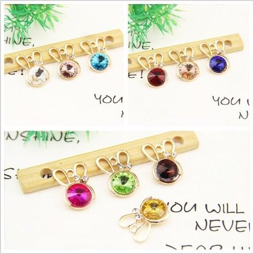 50PCs 16*22MM Gold Tone Alloy Crystal Rhinestone Animal Rabbit Pendant Charms DIY Jewelry Findings Ornament Accessories Charm