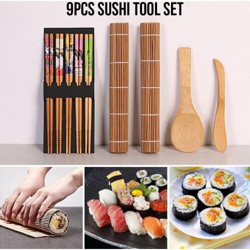 9pcs/Set Sushi Making Set Miniature Craft Sushi Making Kit Mini Sushi Miniature Hamburger Fairy Garden Figurine Dollhouse Toy