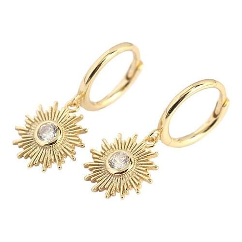 925 Sterling Silver Earring Fashion Zircon Sun Flower Cross Short Drop Earring Trend French Style Bohemia Woman Girl Ear Jewelry