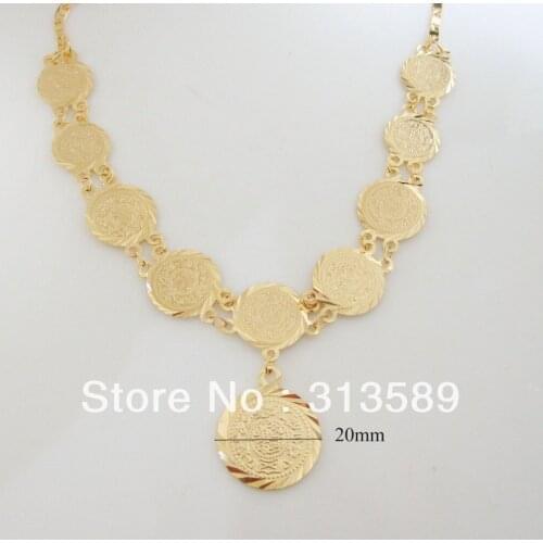 Min 10$ CAN MIX DESIGN GREAT - YELLOW GOLD GP OVERLAY 17.7" MUSLIM ISLAMIC MONEY SIGN NECKLACE/Great Gift/Great Money Maker