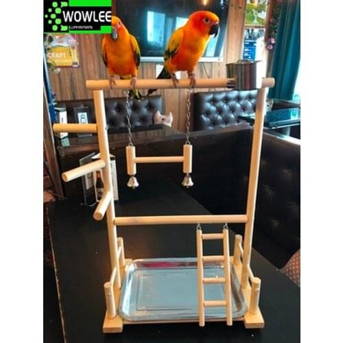 Wooden Parrot Play Stands, Bird Swing Tray Cup Toys, 53x23x36cm Hanging Ladder Bridge for Park Style Climbing