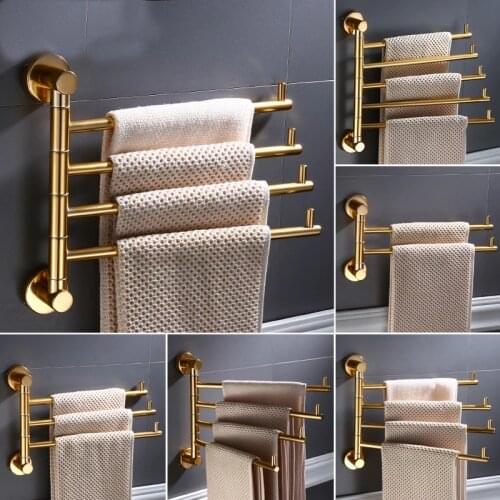 35cm European Golden Aluminum Alloy Rotating Towel Rack Bathroom Rail Hanger Brass Towel Holder Swivel Bars L Wall Mounted