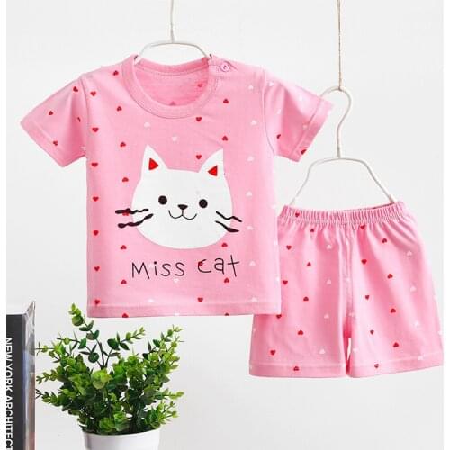 Children Clothes Girls Outfits Summer Short Sleeve Clothing Kitty Minnie Style Princess Clothes Tshirt Suit Baby Toddler Costume
