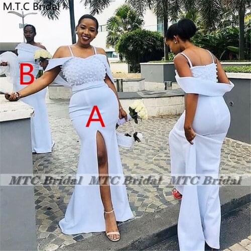 Long White 2021 Mermaid Bridesmaid Dresses Two Styles Off The Shoulder Side Slit Black Women Wedding Party Gowns Plus Size