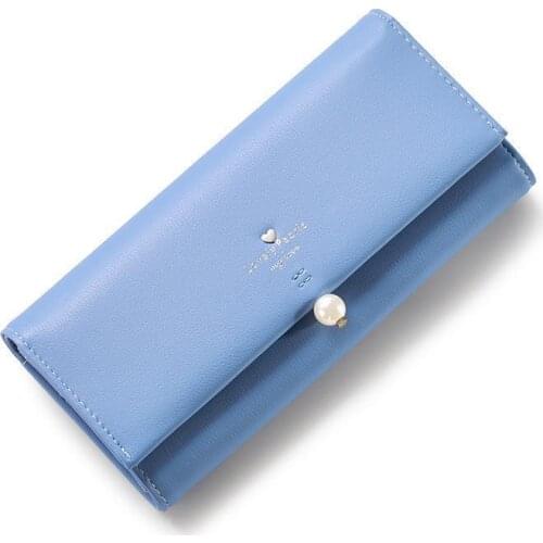 Long wallet female pearl pu leather women wallet brand design lady clutch purse girl change bag card holders