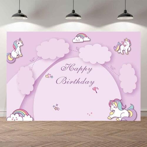 Seekpro Photography Background Happy birthdaqy party cartoon unicorn cloud girls birthday Backdrop Photo Background Photocall
