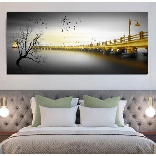 Golden Bridge Black White Landscape Paintings Bird Tree Wall Pictures For Living Room Canvas Printings Modern Home Decoration
