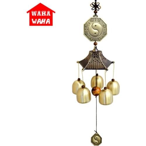 Pure Copper Fengshui Windchime Wind and Bell Bronze Big 5 Bell Metal Bells Wind Chimes Outdoor Hanging Decoration Craft Gift