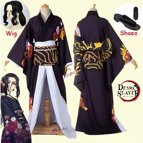Anime Demon Slayer Kimetsu no Yaiba Cosplay Costumes Kibutsuji Muzan Cosplay Costume Women Kimono Uniforms Clothes Dresses Wig