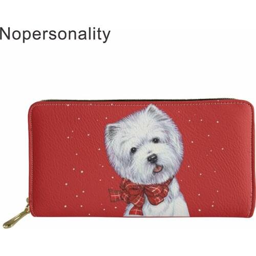 Nopersonality Cute Dachshund Dog Print Leather Wallet Long Zipper Coin Purse for Women Lovely Female Ladies Clutch Hand Bags