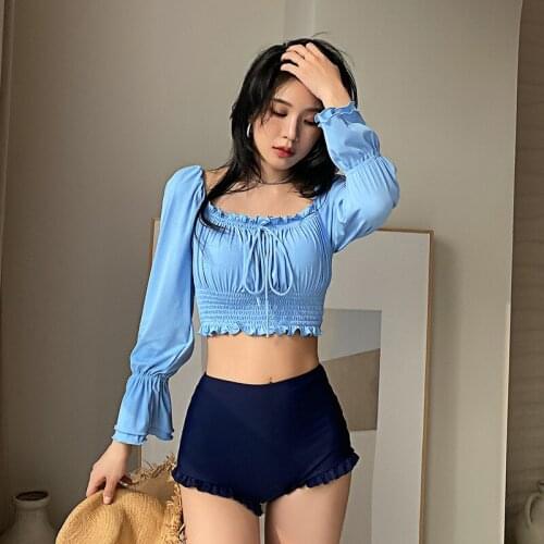 Swimsuit Woman Two Piece Bathing Suit Brazilian Bikini Teenage Swimsuits For Women Split High Waist Pleated Polyester Print
