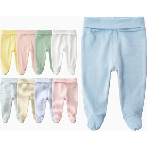 Spring Autumn Soft Cotton Baby Pants Baby Solid Color and Stripe Leggings for 0-24 Months