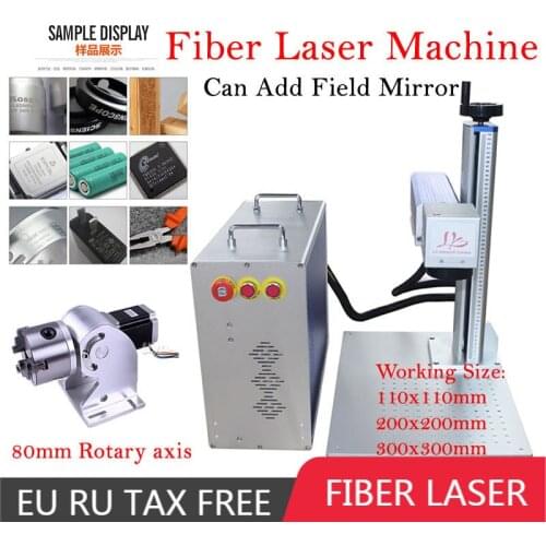 Mini desktop fiber laser machine marking engraver Max Raycus 4 axis 20w 30w 50w double red lights galvo scanner align system kit
