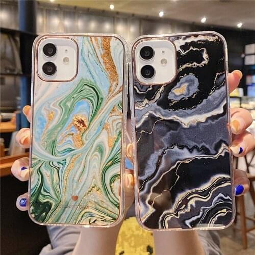 Fashion Glitter Watercolor Marble Phone Case For iPhone 12 Mini 11 Pro Xs MAX XR X 7 8 Plus SE Hard PC Glossy Back Cover Coques