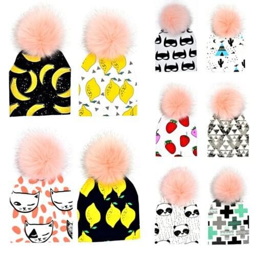 Citgeett Soft Cotton Warm Hat Cartoon Cap Child Kids Baby Pom Bobble Cap Winter Warm Cotton Knit Beanie Crochet Hat