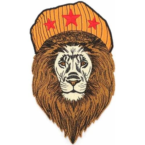 Big size Fashion Lion Iron On Embroidered Clothes Patches For Clothing Stickers Garment Wholesale