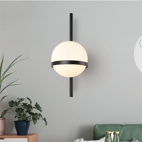 Nordic Wall Light Modern Creative Glass Wall sconce Round moon Bedside Lamp Living Room Corridor Wrought Iron Lighting