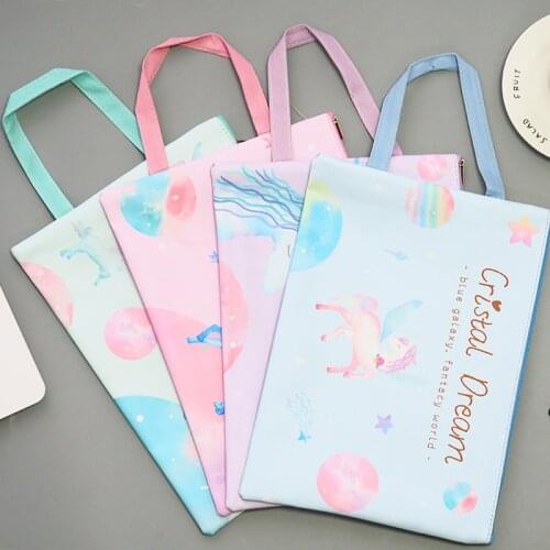 Novelty Walking Air Universe Planet Galaxy Unicorn Oxford Zipper Document Bag File Folder Stationery Organizer