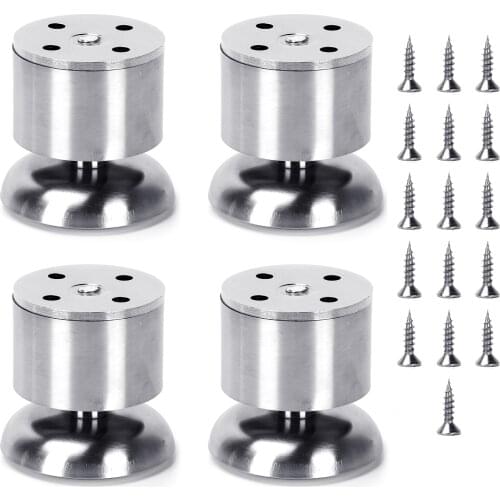 4Pcs/Lot Silver Thickened Stainless Steel Furniture Support Legs(Adjustable Cabinet Legs With 16Pcs Screws)-6cm/2.36″ Round Legs
