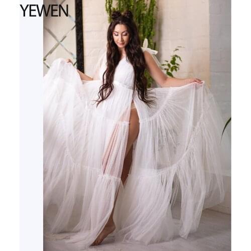 Side Slit Maternity Robe Long Shoulder Strap Photography Maxi Gown Maternity Dress for Photo Shoot Events Baby Shower Dress