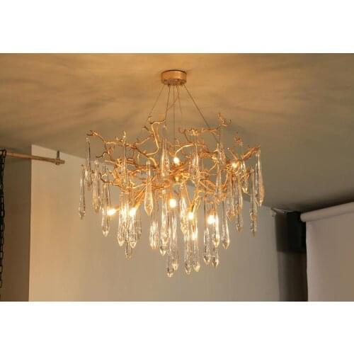 Light luxury post-modern copper branch crystal chandelier French living room dining room lamp American minimalist designer villa