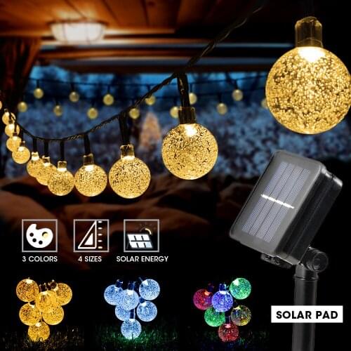 8 Modes Solar Light Crystal ball 5M/6.5M/12M/ LED String Lights Fairy Lights Garlands For Christmas Party Outdoor Decoration