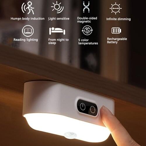 LED Motion Sensor Light USB Rechargeable Night Light 5 Color Temperature Energy-Saving Bedroom Cabinet Light Body Induction Lamp