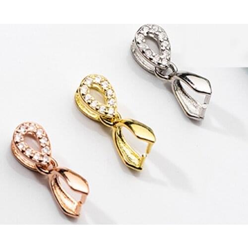 1pcs 925 Sterling Silver AAA Zircon Paved Pendant Clasps Jades/Agates Gem Necklace Connection Buckle Clasp DIY Jewelry Making