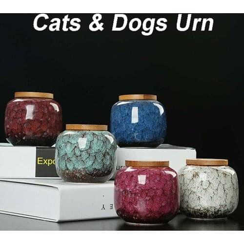 Ice Glaze Cremation Urns Funeral Keepsake Pet Dog Cat Cremation Urn Birds Ashes Casket Pets Memorials with Lid 8*7.2CM