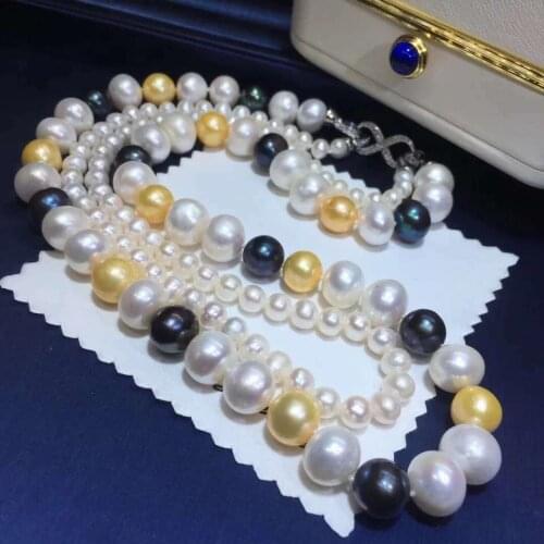 Hand knotted 2strands multicolor freshwater pearl necklace sweater chain long 43-45cm fashion jewelry