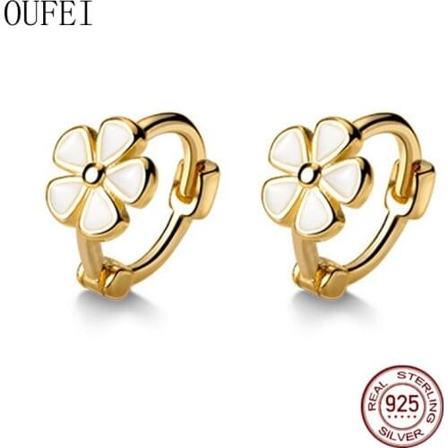 OUFEI925 Sterling Silver Hoop Earring Flower Spring Summer Trends Fine 100% 925 Silver Small Round Earrings 2021 New Accessories