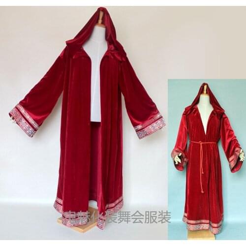 Womans Red velvet Victorian Vampire Long Sleeve Dress red evlvet hooded cape cloak robe