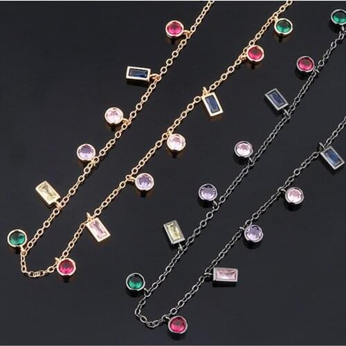 Ins Color Crystal Necklace Gold Color Link Chain Fashion Women Jewelry Lady Party Trendy 2021