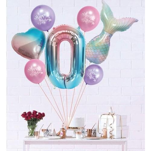 7pcs/lot Mermaid Party Balloons 32inch Number Foil Balloon Kids Birthday Party Decorations Baby Shower Decoration
