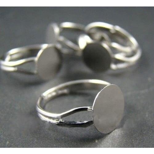Free shipping!!!!! Silver plated Adjustable Ring blanks With 10MM flat Pad